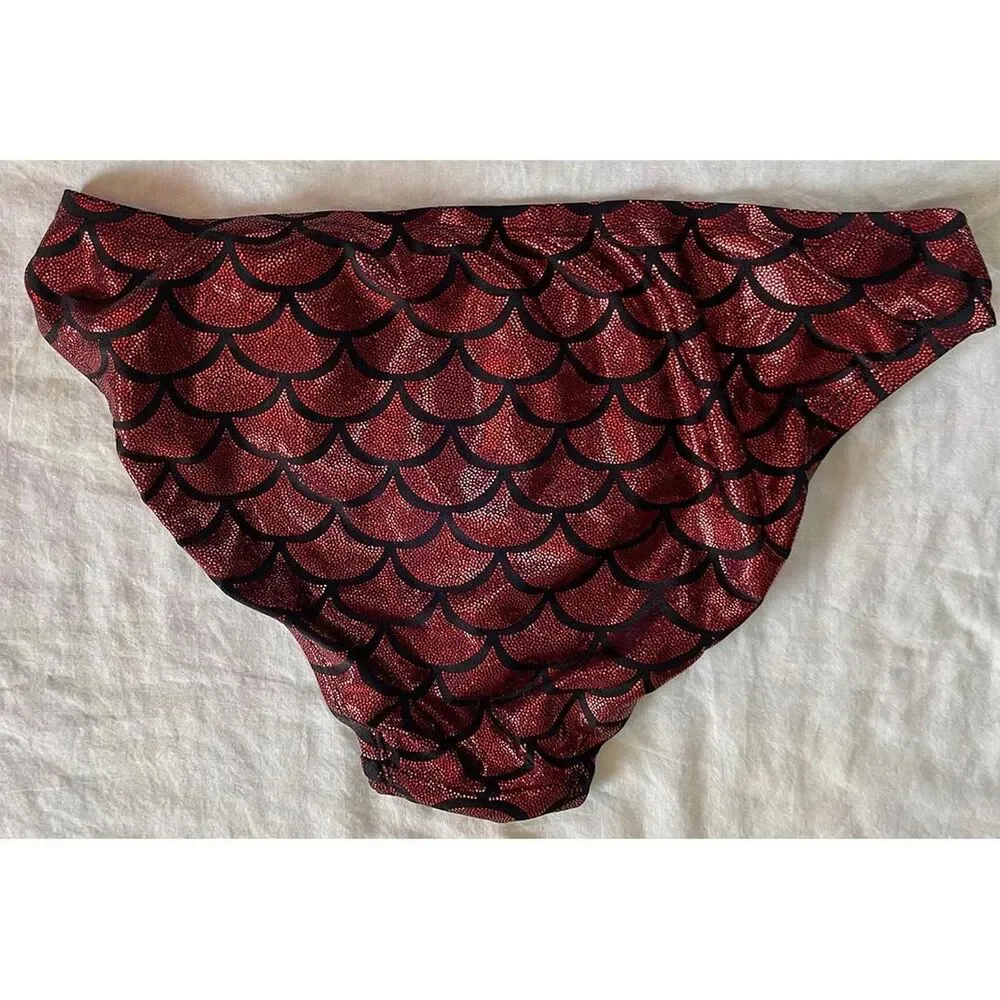Living Dead Clothing Mermaid Bikini Bottom | Red Foil Scale Goth Swimwear